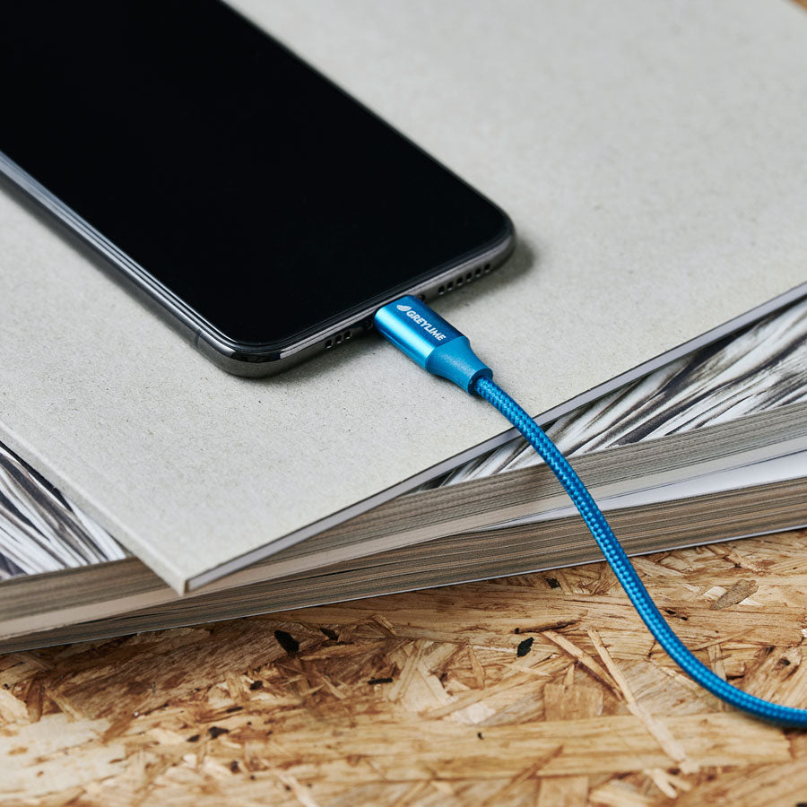 GreyLime Braided USB-A til MFi Lightning Kabel Blå 2 m -  fra GreyLime - nu kun 199 kr. Hos HjemTek 