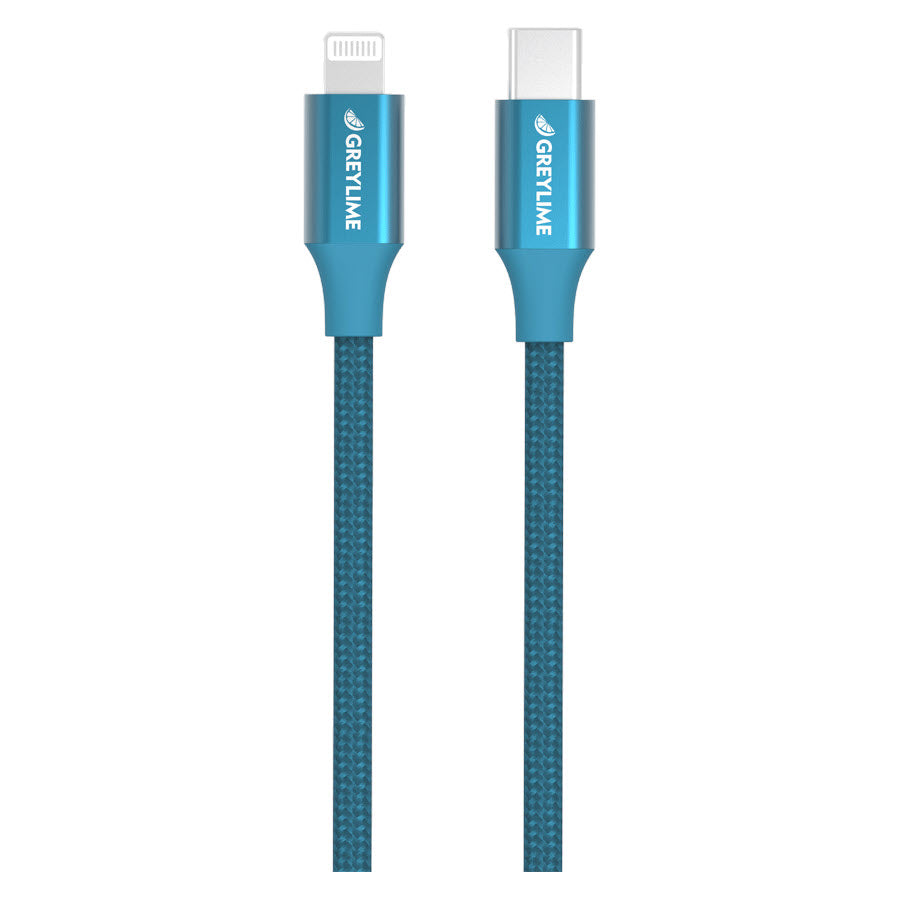 GreyLime Braided USB-C til MFi Lightning Kabel Blå 1 m -  fra GreyLime - nu kun 189 kr. Hos HjemTek 