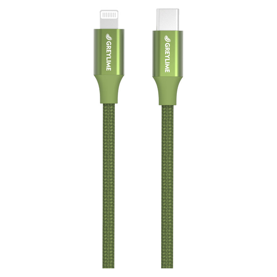 GreyLime Braided USB-C til MFi Lightning Kabel Grøn 1 m -  fra GreyLime - nu kun 189 kr. Hos HjemTek 