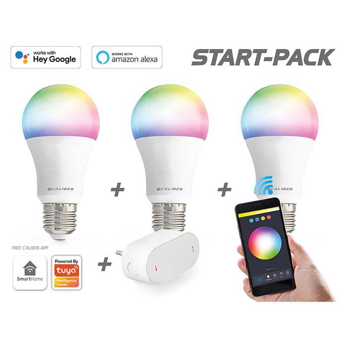 CALIBER E27 SMART HOME STARTERPACK LED-PÆRER HVID/MULTI - HjemTek