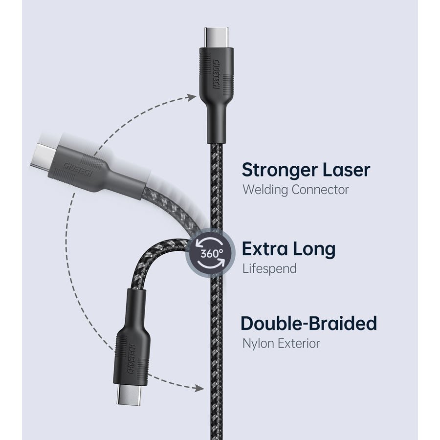 Choetech 1,2m USB-C - USB-C PD 60W Kabel, Sort - HjemTek